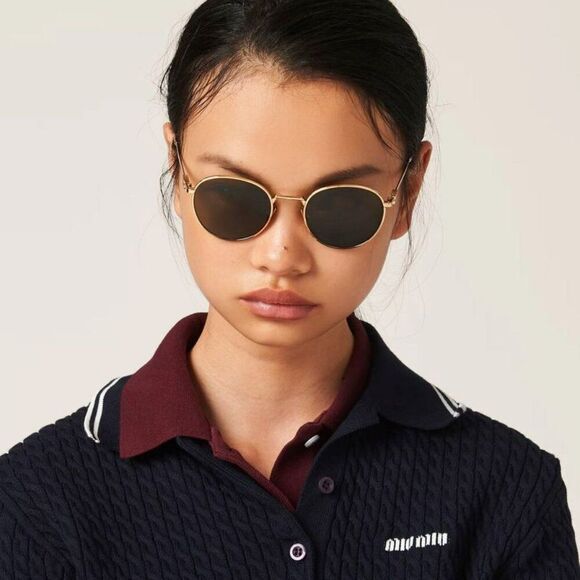 NEW Miu Miu MU55ZS 5AK07O Gold Olive Green Round Unisex Sunglasses 0MU 55ZS - Picture 5 of 12